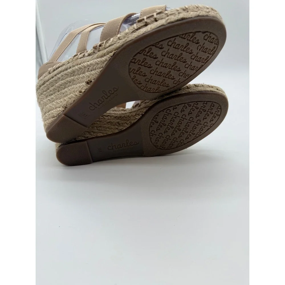Charles by Charles David Women Tan Elastic Espadrille Wedge Sandals Size 5M